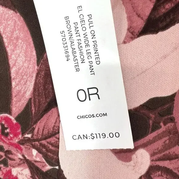 NEW NWT Chicos Sz 0R 0 Regular US 4 Pink Brown Floral Tropical Pull on Pants - Picture 6 of 9